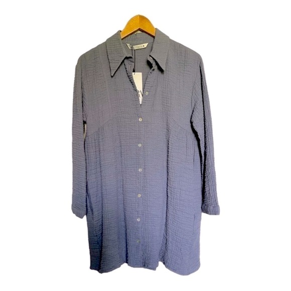Zara Cotton Button Down Tunic Dress | Relaxed Fit Weekend Style | Blue | XS/S - Picture 7 of 13